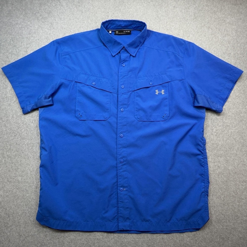 Under Armour Tide Chaser Shirt Mens XL Blue Short Sleeve Fishing Vented Outdoor